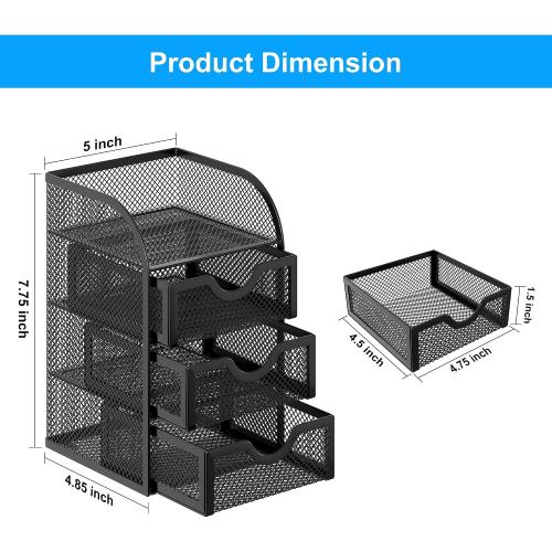 EasyPAG Mesh Desk Organizer with 3 Drawer Office Desktop Organizers and Accessories Stationery Caddy for Office, Home, Students, Black