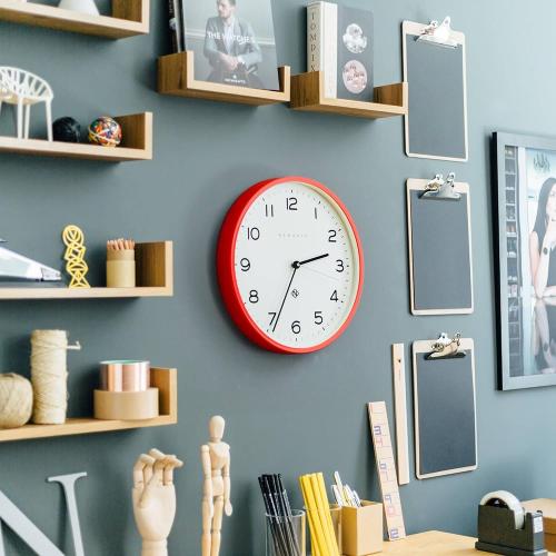 NEWGATE® Number Three Echo Wall Clock | Modern Round Clock | 37cm | Red | Easy to Read Numbers | Ideal for Kitchen, Living Room or Office