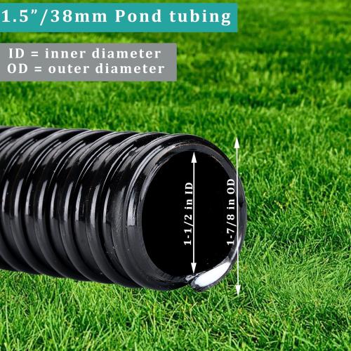 Pond Tubing ID 1 1/2” × 50ft Black Corrugated Flexible Reinforced Waterfall Pond Tube Sump Pump Hose, Non-toxic & Kinkproof (50 ft, 1 1/2 ID 38mm)
