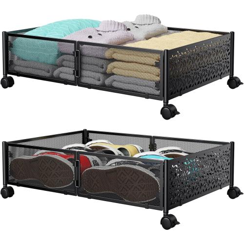 PHINOX Under Bed Stroage Container with wheels,Patterned,Metal,2 Pack,Black