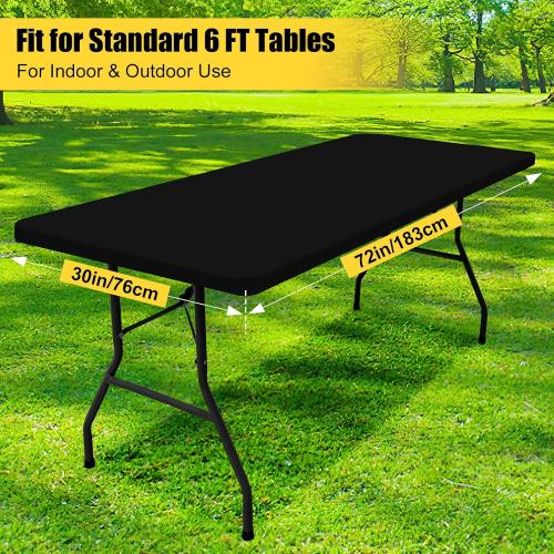 Smiry 2 Pack Rectangle Picnic Table Cloth, Waterproof Elastic Fitted Tablecloths, Washable Polyester Rectangular Patio Table Cover for Camping, Indoor and Outdoor (Black, 30x72)