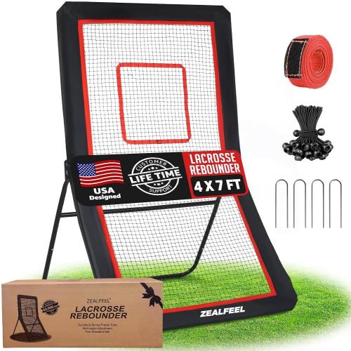 ZEALFEEL Lacrosse Rebounder, 4x7FT/4x6FT Volleyball Rebounder for Backyard with 5 Rebound Angles, Target Strip, Lacrosse Rebound Net Perfect for Lax Baseball Volleyball & Soccer Practice