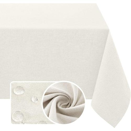 H.VERSAILTEX Linen Textured Tablecloth 60 x 102 Waterproof Decorative Table Cloth Spill-Proof Linen Look Cover for Party Table Extra Soft and Thick Fabric Wrinkle Free, Heather Ivory