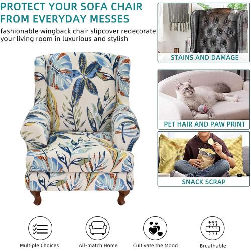 KRFOONN Stretch Wing Chair Slipcovers Printed 2 Piece Wingback Chair Covers Soft Spandex Wingback Armchair Slipcover Furniture Protector Chair Covers for Living Room Wingback Chair, T6