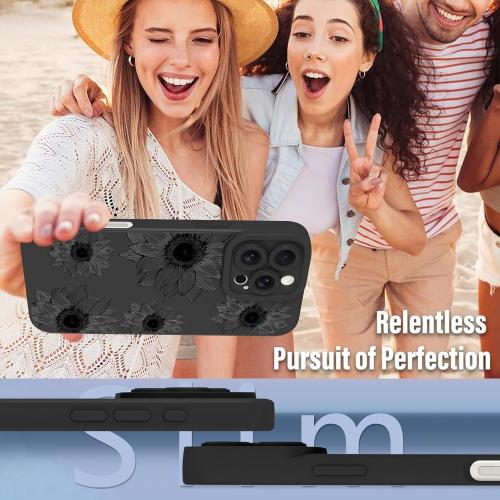 Black Flower for 16Pro Max OOK Floral Case for iPhone 16 Pro Max Case, Cute Sunflower Floral Blooms Design Soft TPU Shockproof Protective for Women Girls Phone Cover - Black Flower