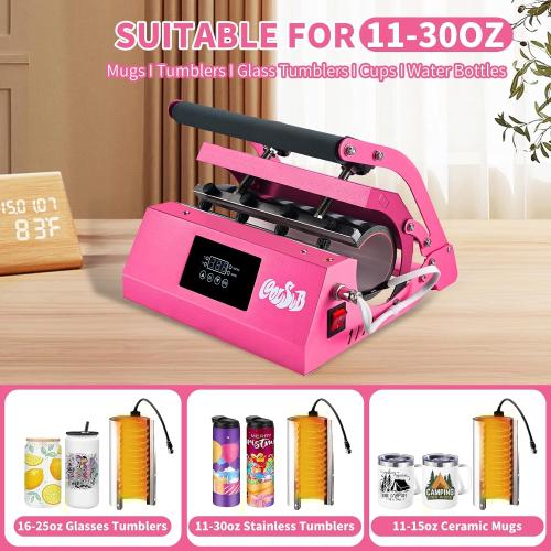 Tumbler Heat Press Machine, Mug Press Machine for 20oz 30oz, Sublimation Blank Skinny Tumbler Glass Jar Can 11-16oz Mugs, Heat Transfer Print for Sublimation Tumblers, Cups, Mugs Hot Pink