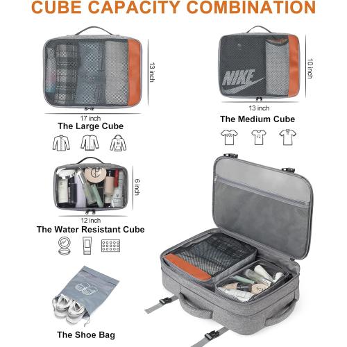 Lumesner Carry on Travel Backpacks, Extra Large 40L Flight Approved for Men & Women,Expandable Suitcase backpack (Grey (Backpack With 4 Packing Cubes))