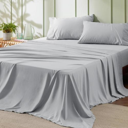 Bedsure King Size Sheets Set - 4 Pieces Soft King Sheets - Breathable & Cooling - Hotel Luxury - Easy Care Polyester Microfiber Bedding for Women, Men, Light Grey