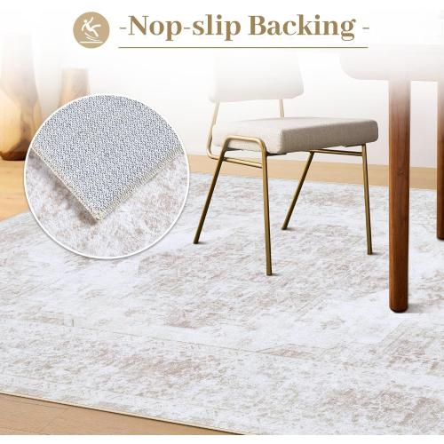 Area Rug Living Room Rug, Machine Washable Vintage Distressed Medallion Rug Non-Slip Soft Low Pile Large Indoor Rugs for Bedroom Kitchen Dining Room Office(stone grey/ beige)