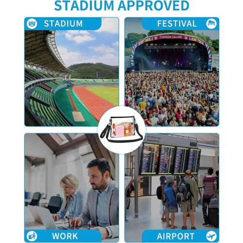 Bagenius Clear Purse Stadium Approved, Crossbody Bag with Detachable Straps | 0.5mm Thickened PVC, 7.5x10x1.5 Inches Stadium Approved, Transparent bag for Concert, Festival, Game Day, Sports, Black