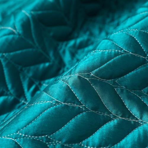 Whale Flotilla Silky Soft Satin Quilts Queen Size, Luxury Reversible Lightweight Bedspreads Covelets for All Seasons, Leaf Stitched Pattern Bedding Set with Satin Pillowcases, Turquoise