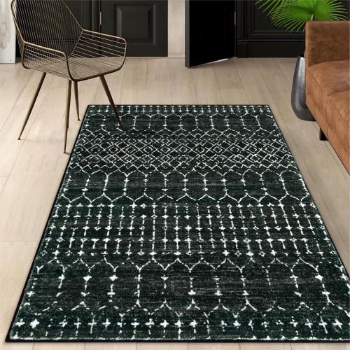 Lahome Moroccan Black Rug for Bedroom Washable Area Rugs 4x6 Non-Slip Ultra-Thin Living Room Carpet Stain Resistant Throw Entryway Indoor Mat, Geometric Print Modren Carpet Rug for Office Kitchen Hana