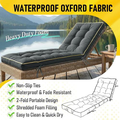 2 Pack 80x26 Inch Folding Chaise Lounge Cushion Quick Dry (Gray) | Outdoor Sun Lounger Seat Pad with Shredded Foam for Patio Furniture, Deck Chairs, Poolside