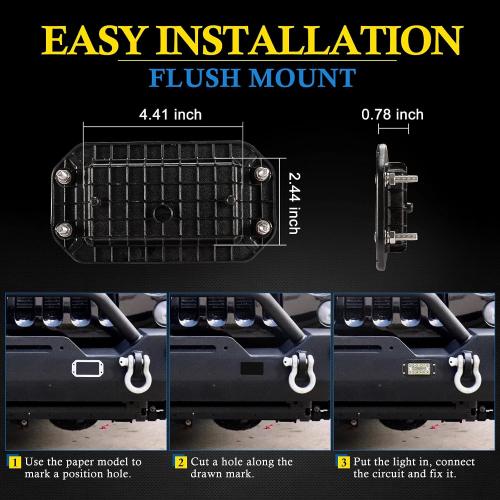 Flush Mount LED Light Pods, BUNKER INDUST 2Pcs 6 Inch Spot Flood Combo Beam 6000 LM Triple Row Driving Off Road Light Bar Waterproof Led Work Light for Golf Cart Trucks Tractor SUV 4x4 ATV UTV