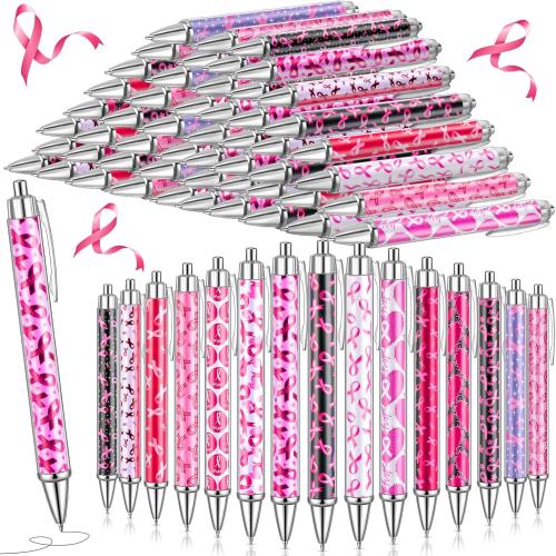150 Pcs Pink Ribbon Pens Bulk Breast Cancer Awareness Holiday Novelty Pens 0.5 mm Retractable Black Ink Decorative for Office School Party Favor Supplies Women Gift