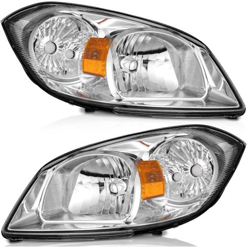 Halogen Headlights for 2005-2010 Chevy Cobalt Headlight Replacement for 05 06 07 08 09 10 Chevy Cobalt Chrome Housing Amber Reflector Set