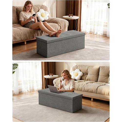 GLAXYFUR 43.3 inches Folding Storage Ottoman Bench Storage Chest Footrest for Bedroom, Entryway and Living Room, Holds up to 660 lb Dark Grey