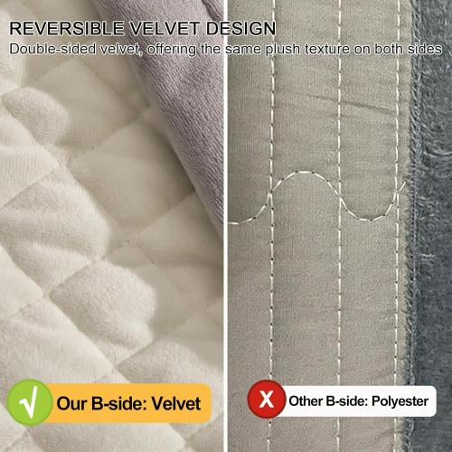 Queen Size Velvet 3-Piece Quilt Set - Ultra Soft Bedding with 2 Pillow Shams, Lightweight Reversible Coverlet Bedspread with Plaid Quilting for All Seasons, Royal Blue/White 90x96 Inches