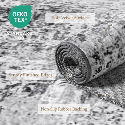 Rugflix 8x10 Large Area Rugs for Living Room, Abstract Washable Rug, Non-Slip, Stain Resistant, Soft Low Pile Carpet, Indoor Grey Rug for Bedroom, Dining Room, Home Office