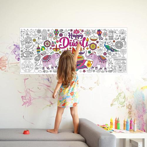 Diwali Giant Coloring Poster Tablecloth, Diwali Decorations for Home and Party Coloring Tablecloth, Kids Activity Paper Table Cover for Rectangle Tables (71 x 30)