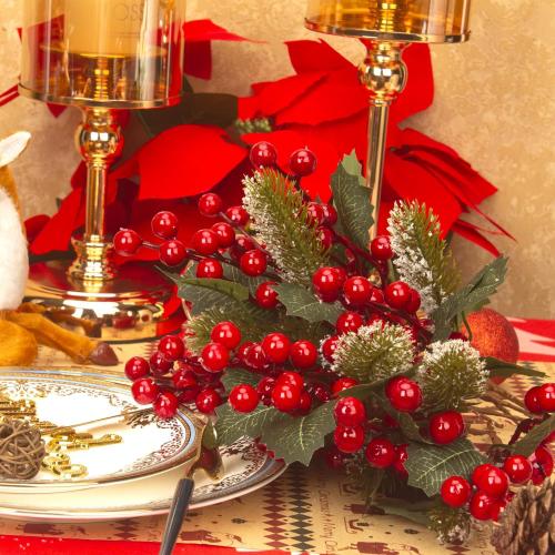 10 Pack Christmas Artificial Berry Twigs for Tree Decoration, DIY Red Berry Stems for Crafts Wreath Garland Ornaments Decor