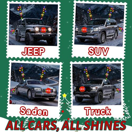 Christmas Car Decorations Reindeer Car Kit Antlers with Lights, Jingle Bells Rudolph Reindeer and Nose, Tail Cute Costume Auto Accessories for Trunk Vehicles SUV Antenna Toppers Multicolor