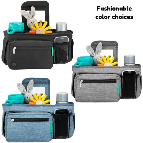 Swanoo Stroller Caddy Organizer With Cup Holder, Non Slip Straps Bag for Phone, Pet Stroller Accessories, Universal Fits Uppababby Vista v2 Wonderfold Wagon, Doona and More