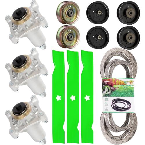 48 inch Deck Rebuild Kit for Husq Varna 2748GLS 2448T YTH2348 Includes 3 Spindle 532187292 3 Blade 21547939 2 Idler 177968 2 Idler 196104 2 Idler 196106