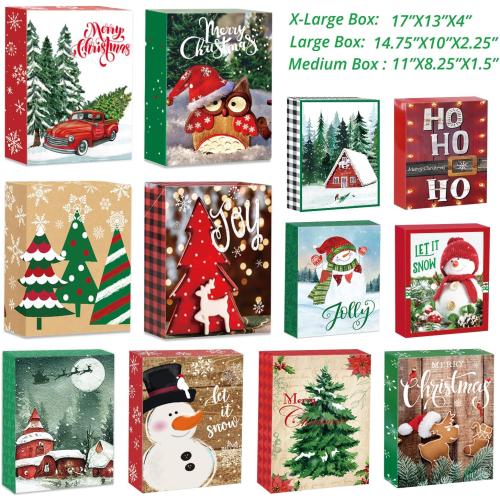 12 Christmas Gift Wrap Boxes Bulk with Lids for Wrapping Extra Large Clothes,12 tissue paper and 80 Christmas Stickers(Assorted size for Shirts, Robes, Coats, Sweaters and xmas Holiday Present)