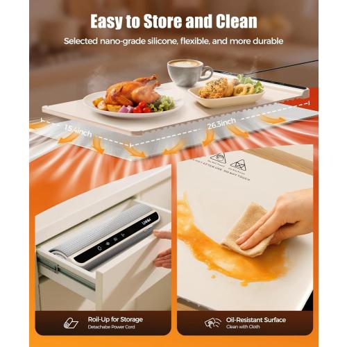 Food Warming Mat with Heat-Resistant Pad, 26X15 Inch, 6-Level Temp 6-Hour Timer, Child Lock Safety,Food Warmer Chafing Dishes for Buffet.
