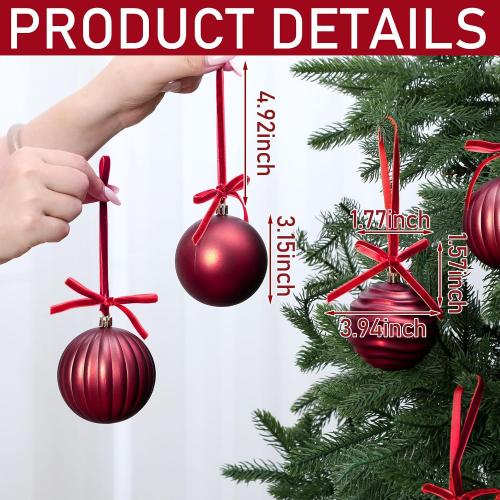 12 Set Burgundy Ball Ornaments for Christmas Tree Velvet Bows Xmas Tree Ball Neutral Hanging Decoration for Festival Holiday Party Wreath Home(3.15 Inch)