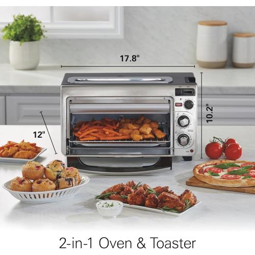 Hamilton Beach 2-in-1 Countertop Toaster Oven and Long Slot 2 Slice Toaster, 60 Minute Timer and Automatic Shut Off, Shade Selector, Stainless Steel (31156)