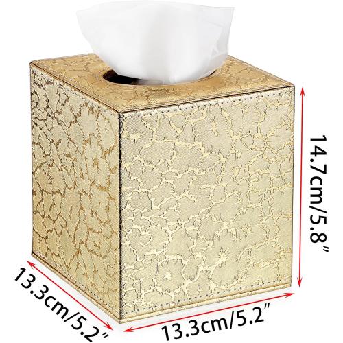 Sumnacon Square Leather Tissue Box Cover - Stylish Cube Tissue Box Holder with Magnetic Bottom, Decorative PU Tissue Box for Vanity Dresser Night Stand Table Countertop Home Office Car, Gold