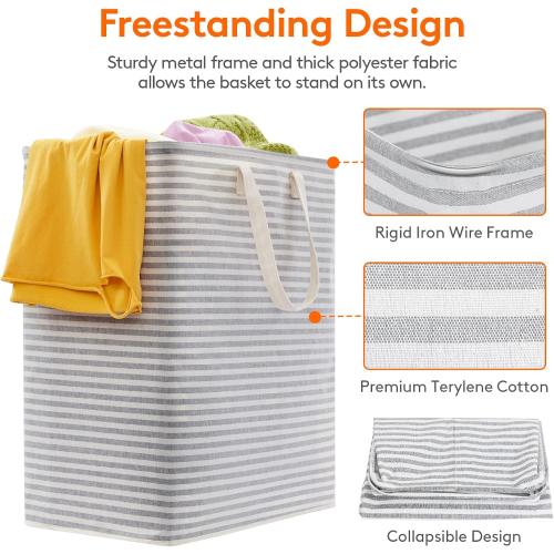 2 Pack. .Lifewit Laundry Hamper Large Collapsible Laundry Basket, Freestanding Waterproof Clothes Hamper Storage with Easy Carry Handles for Clothes in Bedroom Bathroom College Dorm for Adults, Gray, 100L