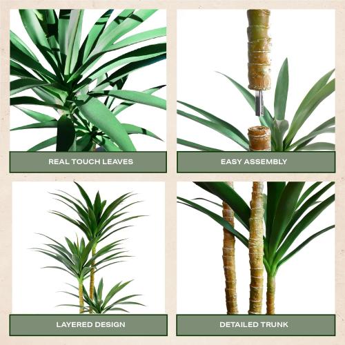 Hyper Realistic Dracaena 5ft Tall - Real Touch & VU Protected Faux Yucca Floor Plant in Pot- Artificial Agave Plant Fake Tree with Black Planter Indoor Outdoor Patio Decor