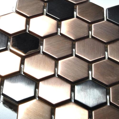 Blujellyfish Hexagon Stainless Steel Brushed Mosaic Tile Bronze Copper Color Black Bathroom Kitchen Backsplash Shower Floor Tiles Accent Mosaics Tile Sheets (5 Square Feet)