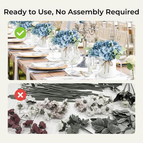 Auihiay 10PCS Flower Table Centerpieces, Hydrangea Artificial Flowers with Vase, Silk Hydrangea Flowers for Wedding Centerpieces, Birthday Parties, Baby Showers, Tea Party, Bridal Bouquet (Dusty Blue)