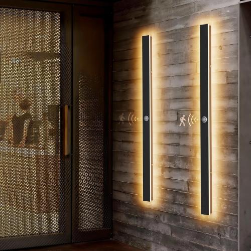 2 Pack Size  47.25inch Motion Sensor Long Outdoor Wall Lights 35W Black 3000K Warm White Motion Porch Lights IP65 Waterproof Exterior Wall Light Fixtures for Garage Patio Porch
