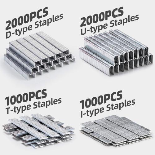 Upholstery 4 in 1 Staple Gun Heavy Duty, with 6000 Staples, Remover, Gloves, Manual Brad Nailer Power Adjustment Stapler Gun for Wood, Upholstery, Carpentry, Decoration DIY Staple Gun