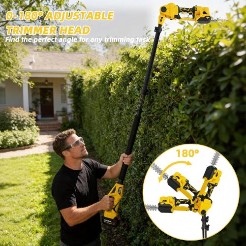4-in-1 Pole Hedge Trimmer & Grass Shear, 16FT Reach, Electric Bush Trimmer with Extension Pole, Cordless Shrub Trimmer with 180° Adjustable Angle, Brushless Motor, LCD Display, 4.0Ah Battery