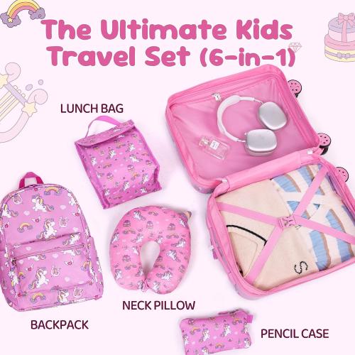 Rosamo 16’’ Kid’s Luggage Set with Spinner Wheels, Hardside with Suitcases,6 Piece ‼️used‼️