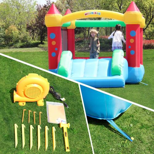 WeeOneKids Air Bounce House, Inflatable Bouncer with Air Blower and Slide, Jumping Family Backyard Bouncy Castle with Extra Thick Material (Red Yellow&Blue)