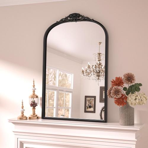 Keonjinn Antique Arched Mirror - 24 x 36, Black Vintage Wall Mirror with Metal Frame, Baroque Arch Design, Decorative for Mantle, Bathroom, Living Room, Hallway, Fireplace