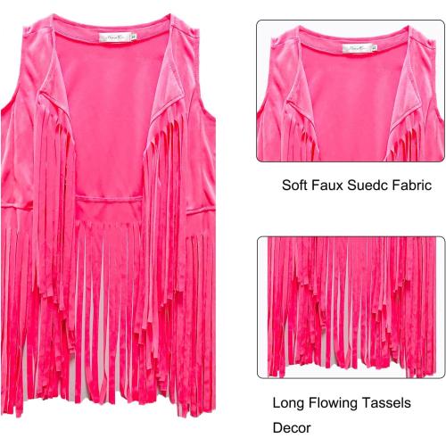 8 Pcs Girls Kids 60s 70s Hippie Costume Disco Outfits Fringe Vest Boho Bell Bottoms Hippie Outfits Accessories Set xl