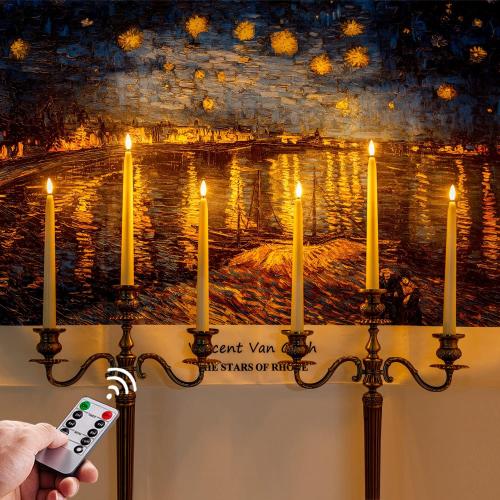 Homemory 11 inches Waxy Flameless Taper Candles with Remote Timer Dimmer, 6 Pcs Battery Operated Taper Candles with Flickering Flame, Ivory LED Candlesticks for Wedding, Christmas Indoor Decoration