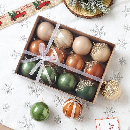 12 Pcs Christmas Ball Ornaments Set Brown Green Champagne Luxury Neutral Shatterproof Christmas Tree Decorations 3.15 Inch Glittering Decorative Hanging Ornament Bulk for Xmas Tree Holiday Party Decor