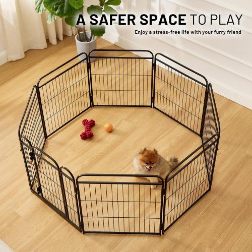 Dog Play Pen Indoors - 8 Panels 24 Playpens Indoor Safety Design Without Stakes, Threshold Free Door Ease to Access, Portable Fence Ground Anchors for Outdoor, Yard and RV Camping