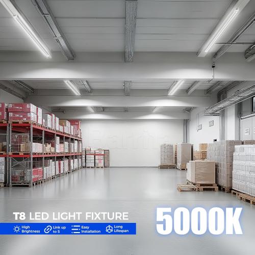 Barrina T8 LED Shop Lights for Workshop 4FT, 50W, 5000K, Daylight White, Clear Cover, Ceiling, V-Shape Shop Light Fixture, Garage, Warehouse, Basement, ETL Listed, 4Packs