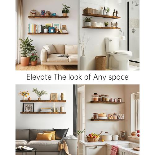 Rustic Brown 2 pack 48 BAYKA Floating Shelves, 48 inches Long Wall Mounted Rustic Wood Shelves for Bathroom, Bedroom, Living Room, Kitchen, Office, Hanging Shelf for Books/Storage/Decor(Rustic Brown,Set of 2)