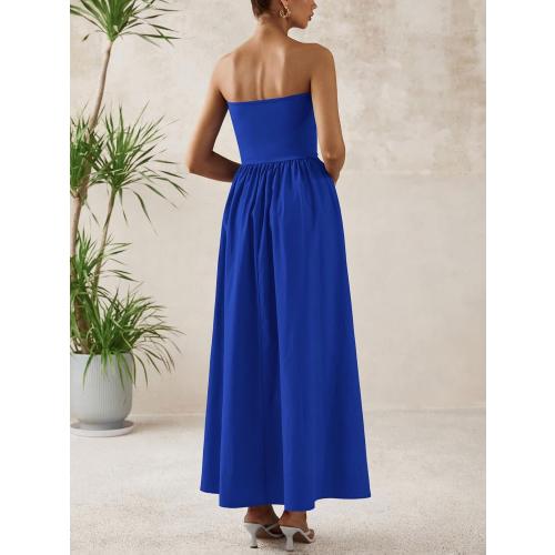 Size S PRETTYGARDEN Women 2025 Summer Elegant Strapless Maxi Dress Tube Top Dress A Line Flowy Long Wedding Party Cocktail Dresses